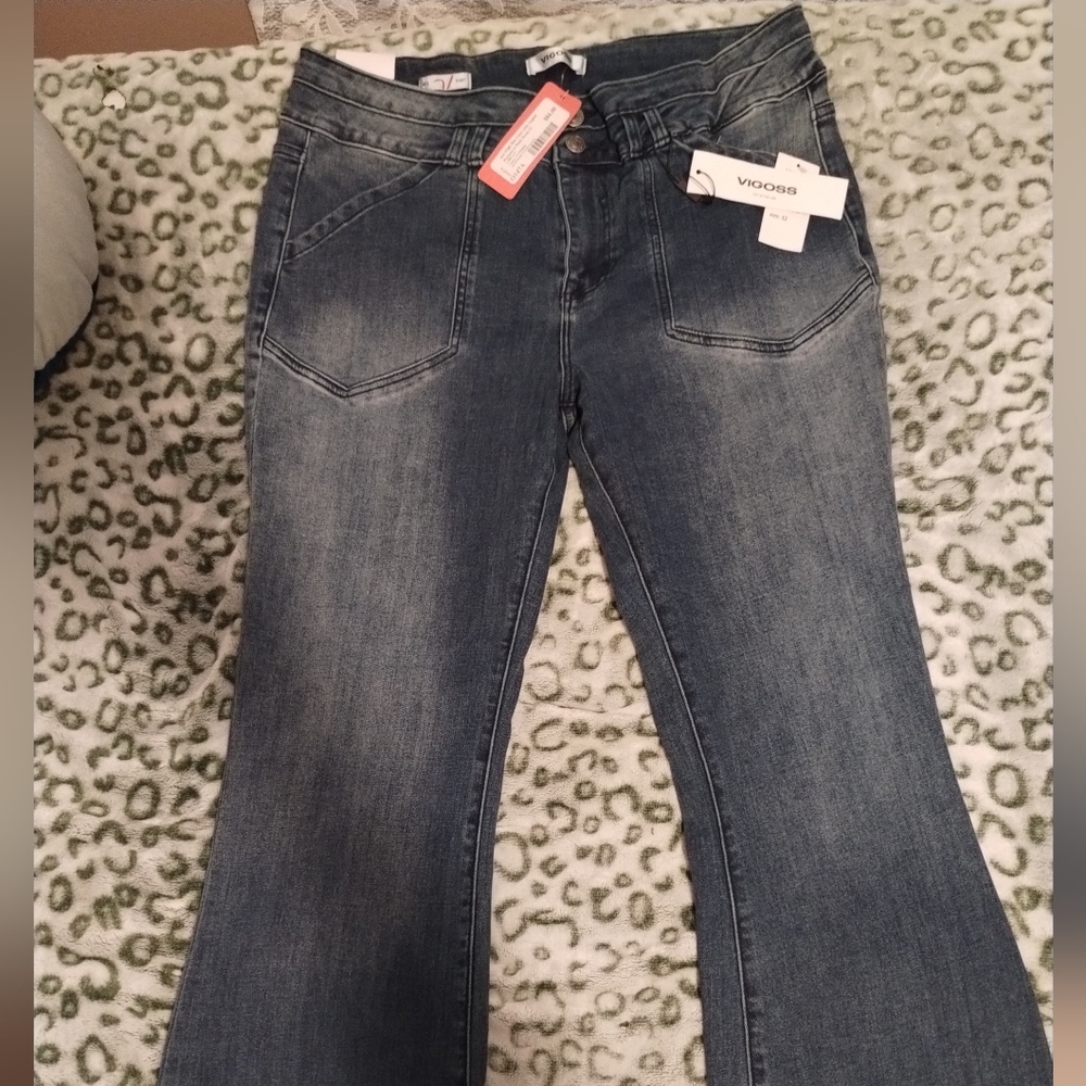 Vigoss Brand Ace High Rise Flare with Pork Chop Pockets in Dark Wash 14 Size 32